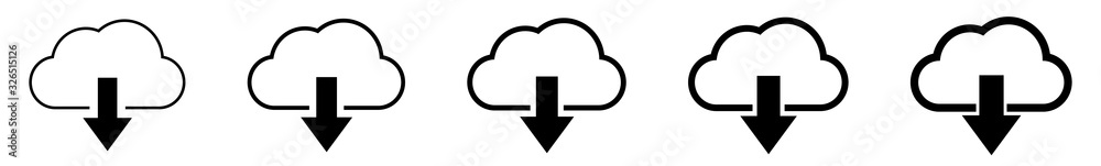 Cloud Download Icon Black Line | Clouds Arrow Down Illustration | Computing Storage Symbol | Server Data Internet Logo | IT Service Sign | Isolated | Variations Cloud Download Icon Black Line | Clouds Arrow Down Illustration | Computing Storage Symbol | Server Data Internet Logo | IT Service Sign | Isolated | Variations