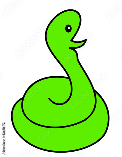 とぐろを巻いたヘビ目光(緑色)