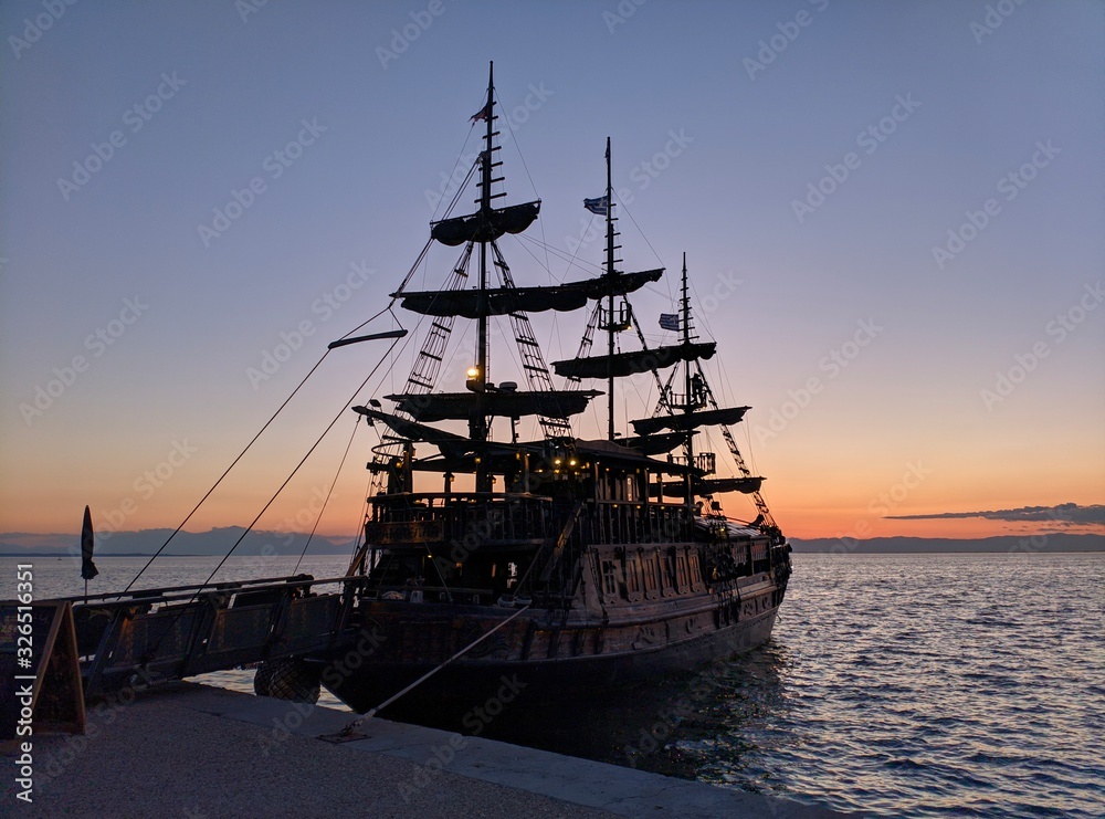 old ship at sunset,turist ship,thessaloniki