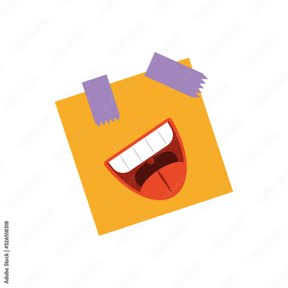 post note with cartoon mouth laughing, flat style icon post note with cartoon mouth laughing, flat style icon