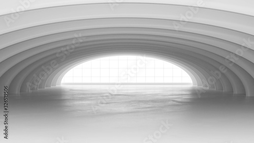 Abstract modern white metal airship hangar roof structure of modern building futuristic 3d render illustration