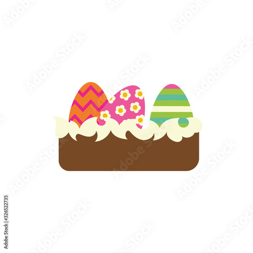 cake with easter eggs painted flat style