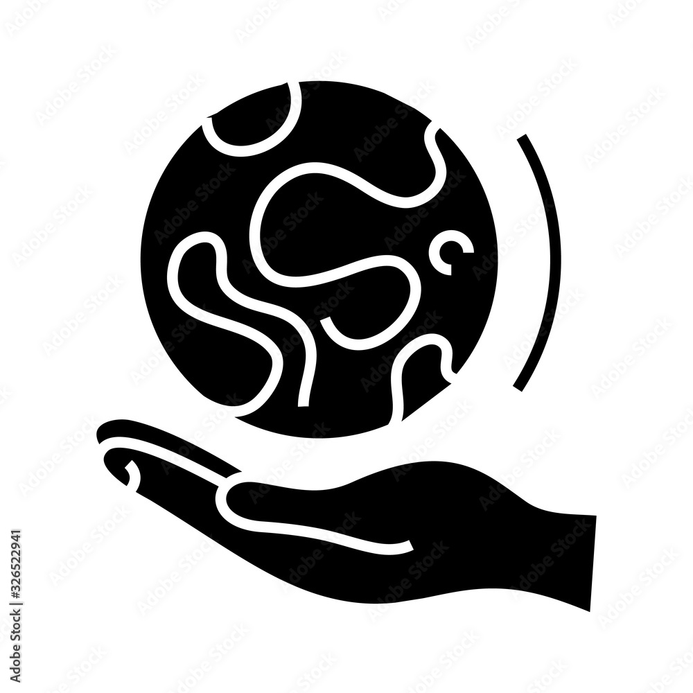 Caring for the world black icon, concept illustration, vector flat symbol, glyph sign. Caring for the world black icon, concept illustration, vector flat symbol, glyph sign.