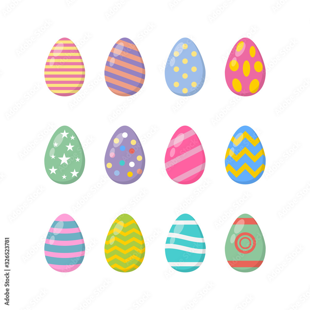 Vector illustration set of Easter Eggs in cartoon style