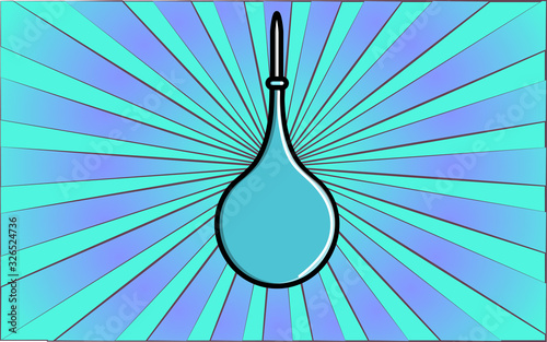 Medical pharmacological blue rubber enema for washing the intestines for health care on a background of abstract blue rays. Vector illustration