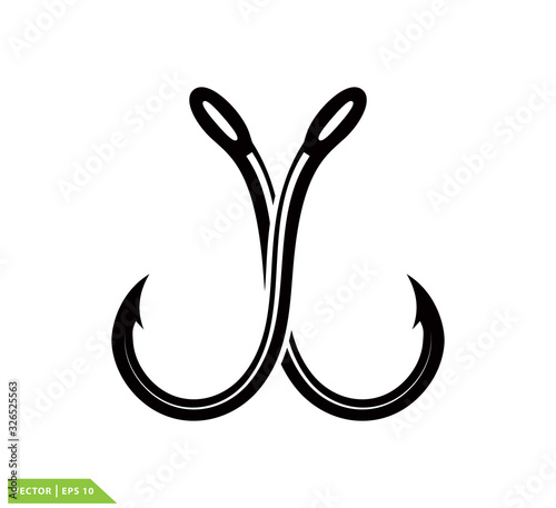 Fish hook icon vector logo template flat style