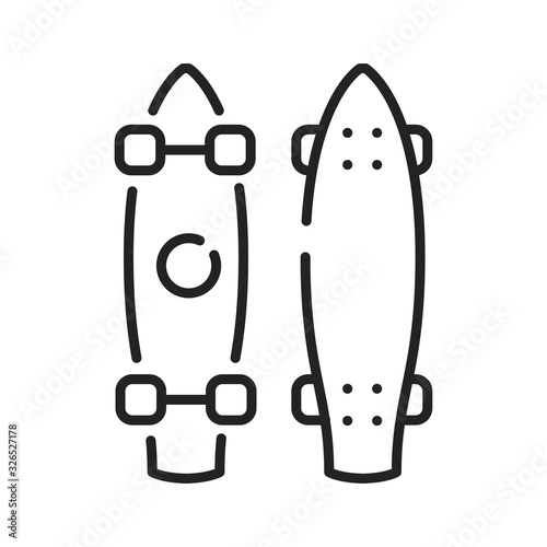 Longboarding black line icon. Extreme sport. Pictogram for web page, mobile app, promo. UI UX GUI design element. Editable stroke.