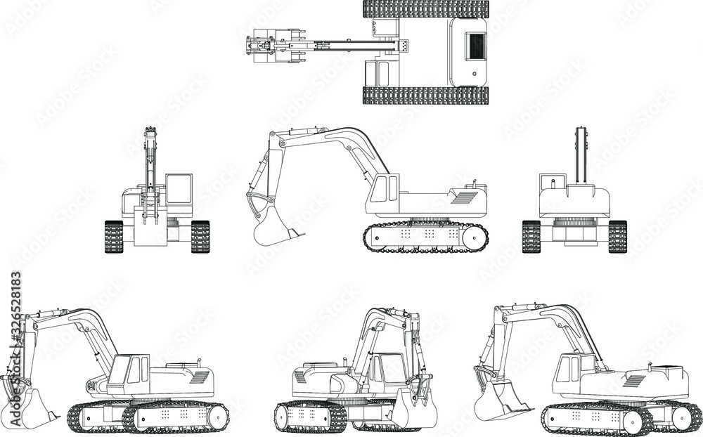 Power Shovel Line Vector. The Third Angle figure and Isometric Drawings. Power Shovel Line Vector. The Third Angle figure and Isometric Drawings.
