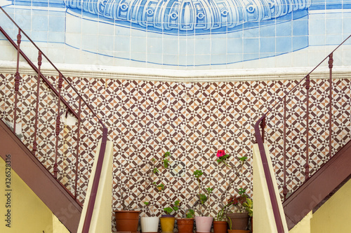 Painted tiles (azulejo) on a wall in Lisbon, Portugal.