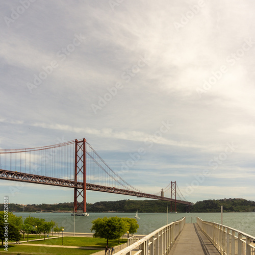 The 25th of April bridge in Lisbon, Portugal. Square format.