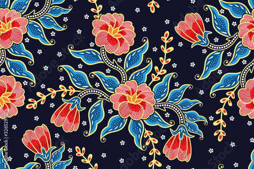 Seamless pattern with floral vector Illustration, Tropical batik motif photo