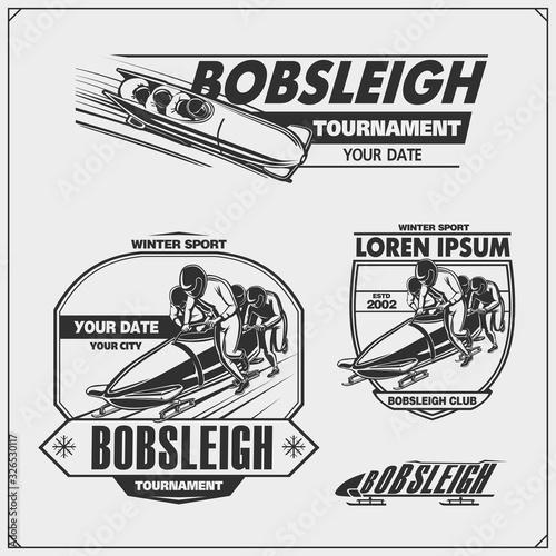Fototapete Set of bobsleigh emblems, labels and design elements