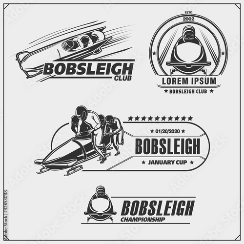 Canvas Print Set of bobsleigh emblems, labels and design elements