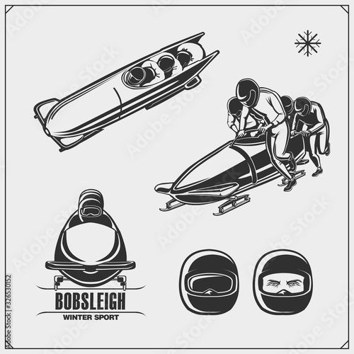 Fotografia Set of bobsleigh emblems, labels and design elements