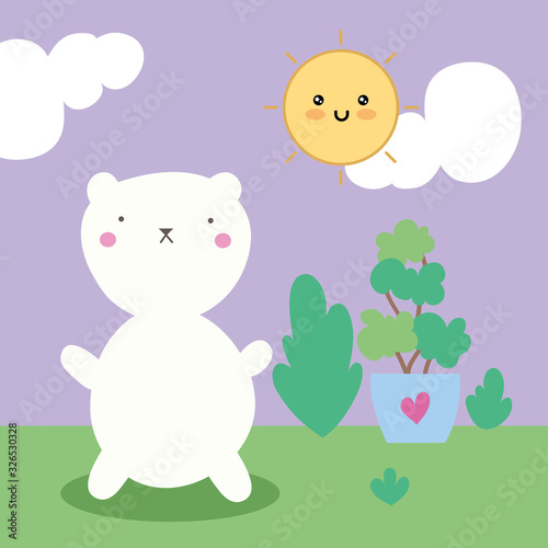 cute little cat with house plant kawaii character