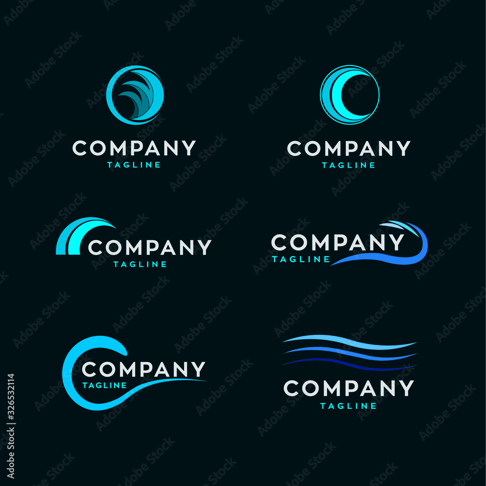 Abstract style water waves logos collection black edition