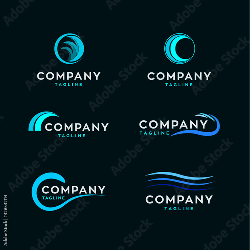 Abstract style water waves logos collection black edition