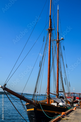 Fototapeta Naklejka Na Ścianę i Meble -  Norwegian sail boat docked in the harbour near Aker Brygge in Oslo Norway 