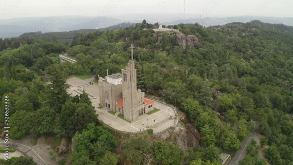 Penha Sanctuary drone aerial view in Guimaraes, Portugal Penha Sanctuary drone aerial view in Guimaraes, Portugal