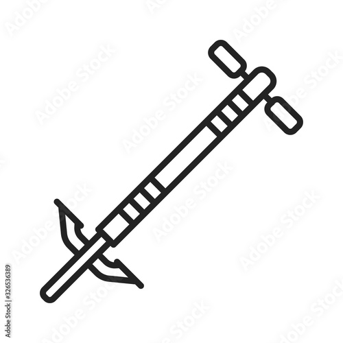 Jumper pogo stick black line icon on white background. Extreme sport. Jumps and tricks. High jump. Pictogram for web page, mobile app, promo. UI UX GUI design element. Editable stroke.