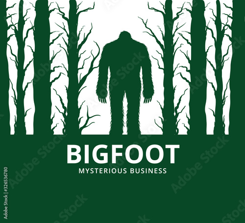 mysterious creature bigfoot in the middle of jungle vector poster design