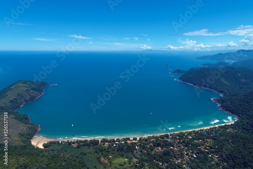 Panoramic view of bay of Paraty in the sunny day, Rio de Janeiro, Brazil. Great landscape. Travel destination. Vacation travel. Tropical travel. 