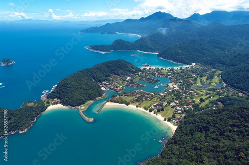 Panoramic view of bay of Paraty in the sunny day, Rio de Janeiro, Brazil. Great landscape. Travel destination. Vacation travel. Tropical travel.  photo