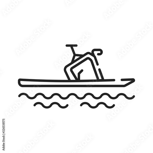 Water bike black line icon on white background. Extreme sport. Pictogram for web page, mobile app, promo. UI UX GUI design element. Editable stroke.