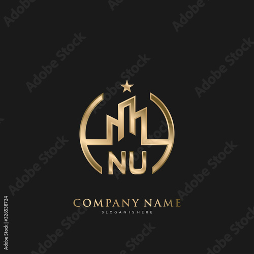 Initial Letter NU Real Estate Luxury house Logo Vector for Business, Building, Architecture