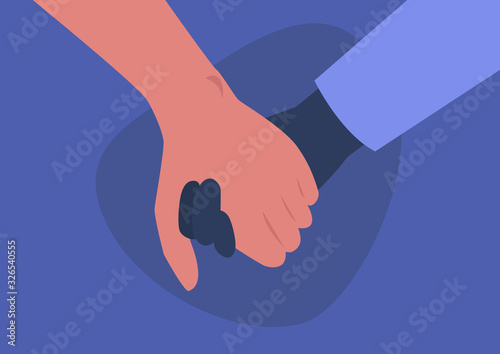 Holding hands, interracial couple, friendship and support, empathy