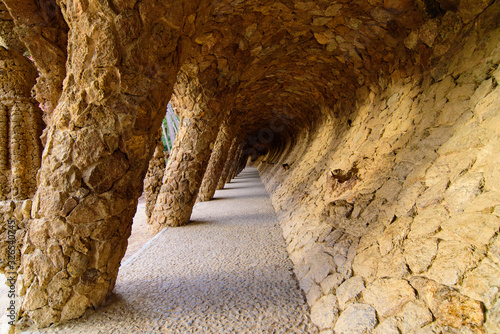 Portico of the Washerwoman in Park Guell in Barcelona, Spain