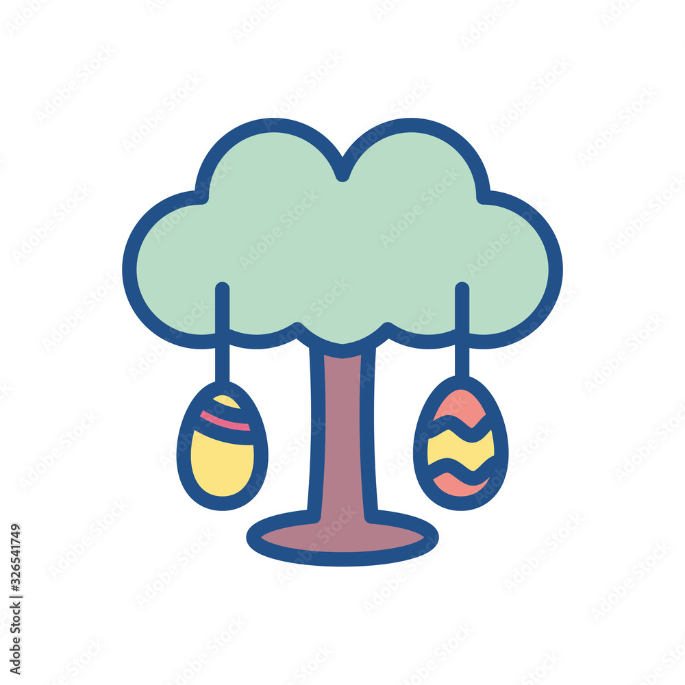 tree with easter eggs, colorful and line style design tree with easter eggs, colorful and line style design