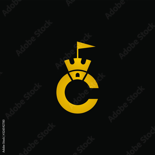 letter c with castle simple vector logo design