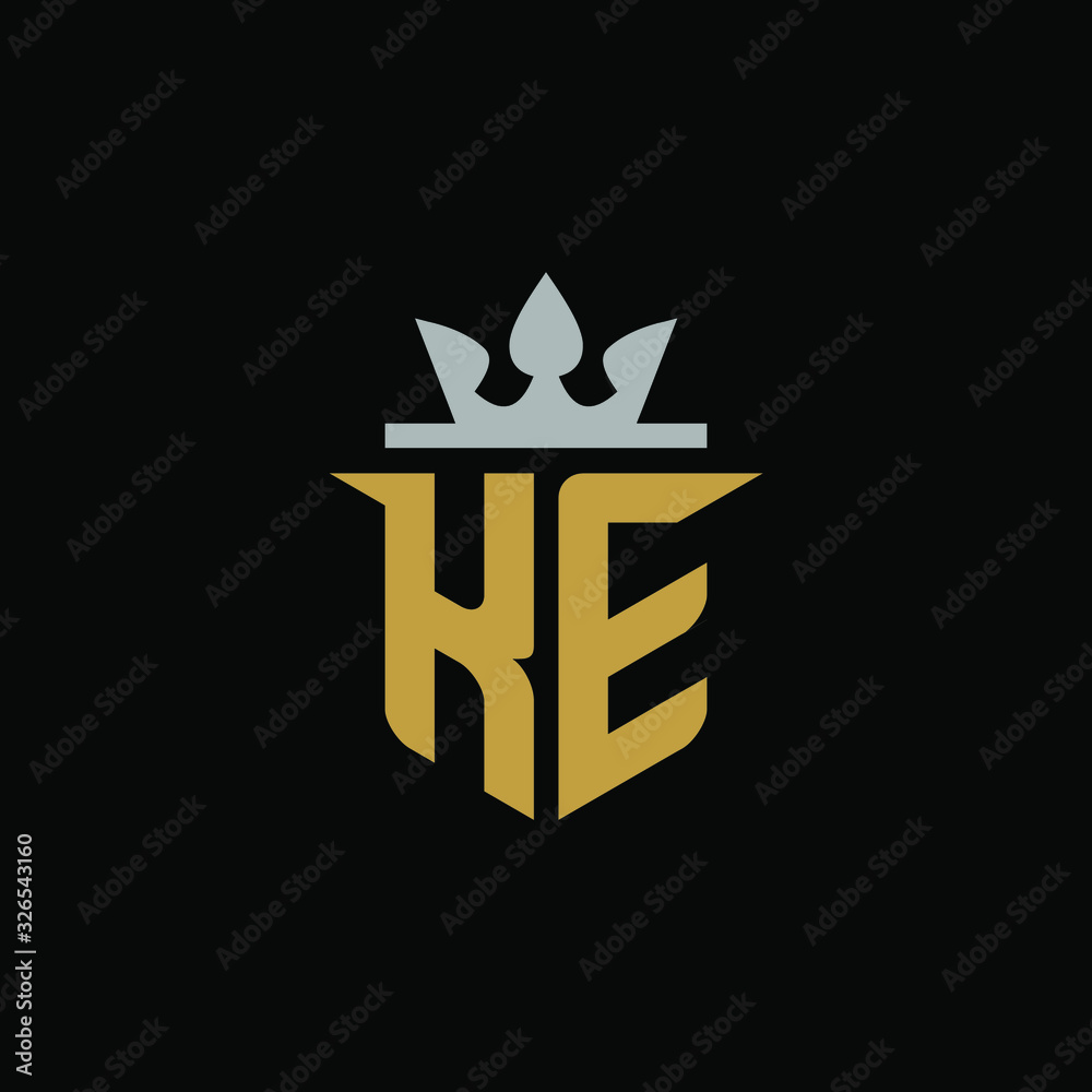 Initial Letter KE with Shield King Logo Design Initial Letter KE with Shield King Logo Design
