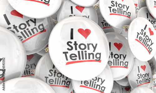 I Love Storytelling Sharing Facts Narrative Information Communication Buttons Pins 3d Illustration