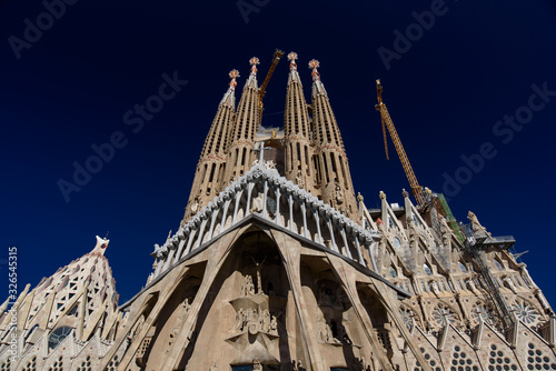 Passion Façade of Sagrada Familia, the cathedral designed by Gaudi in Barcelona, Spain