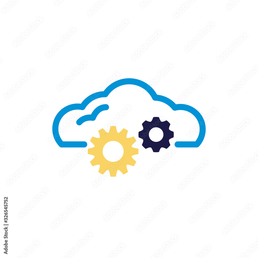 cloud computing with gears lineal color style cloud computing with gears lineal color style