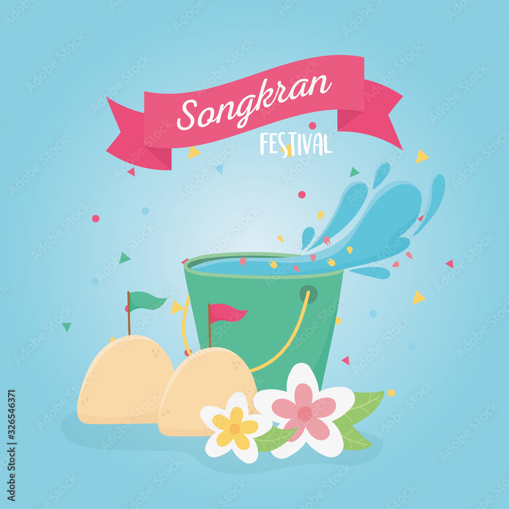 songkran festival thai traditional bucket with water flowers decoration songkran festival thai traditional bucket with water flowers decoration