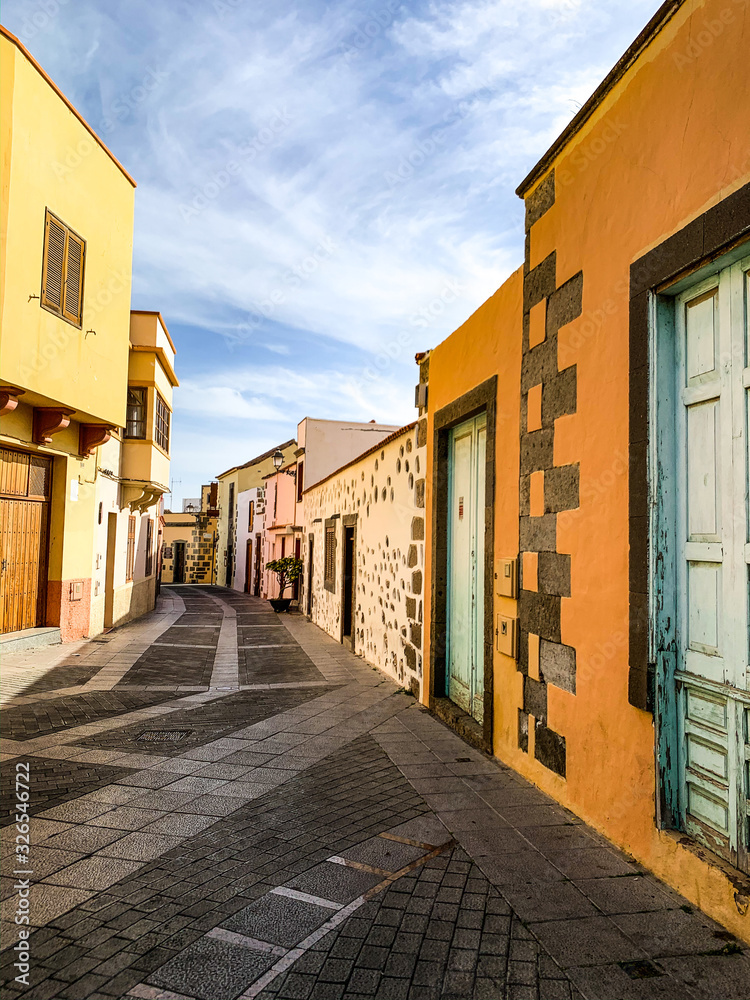 Beautiful street in the village of Agüimes, in the Canary Islands