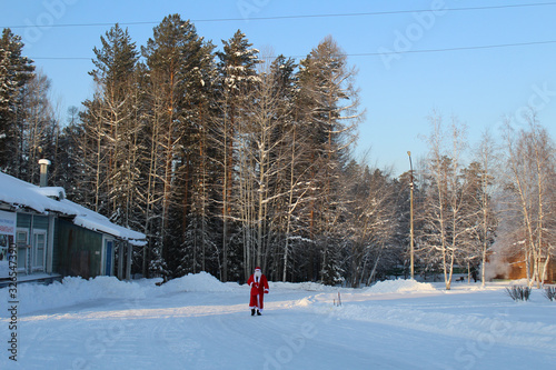 Winter snow in forest santa claus nature winter background