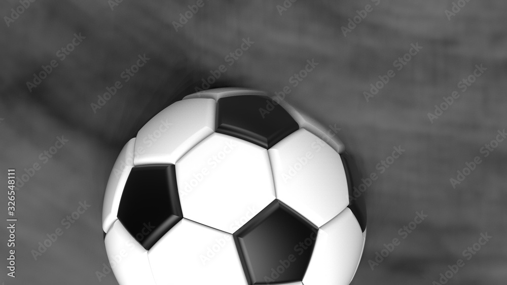 White-Black Soccer ball with dark toned foggy smoke background. 3D sketch design and illustration. 3D high quality rendering. 