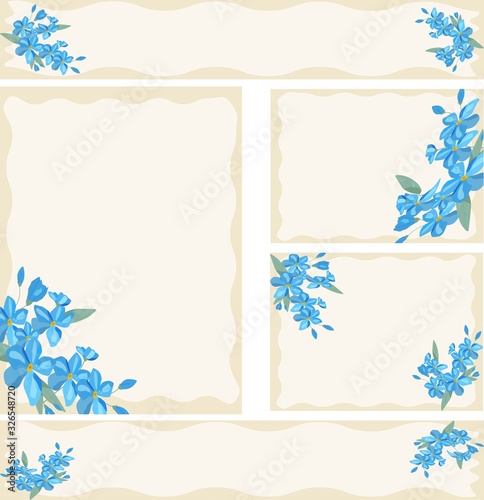 forget me not flowers are collected in a bouquet on cards greeting cards business cards