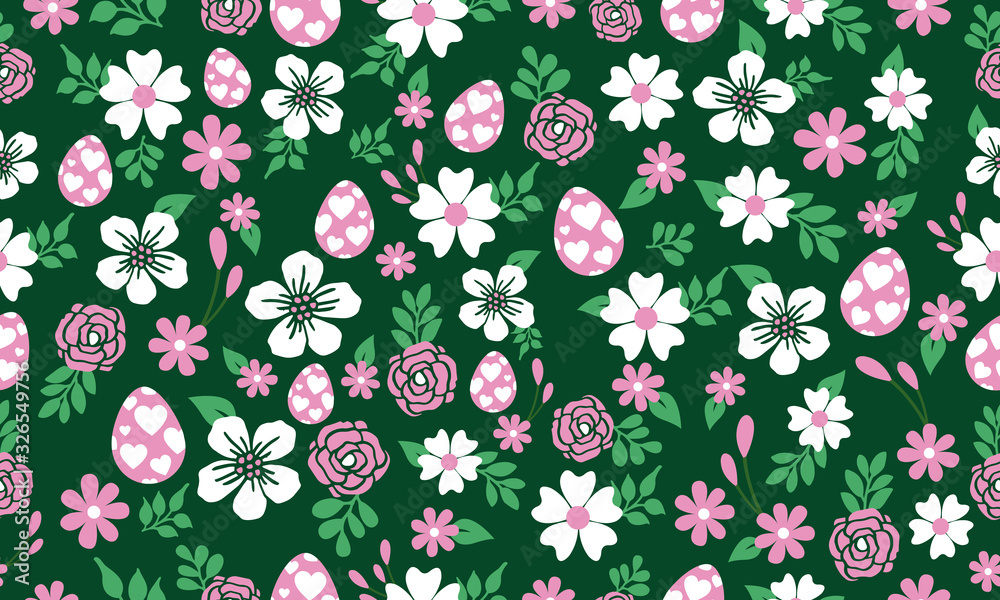 egg pattern seamless background for Easter, with leaf and flower drawing. egg pattern seamless background for Easter, with leaf and flower drawing.