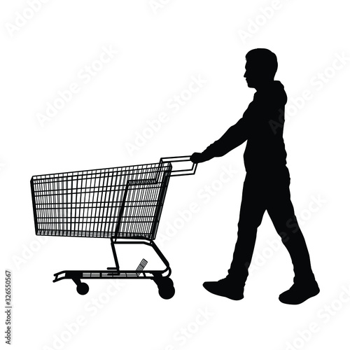Shopping man and cart silhouette