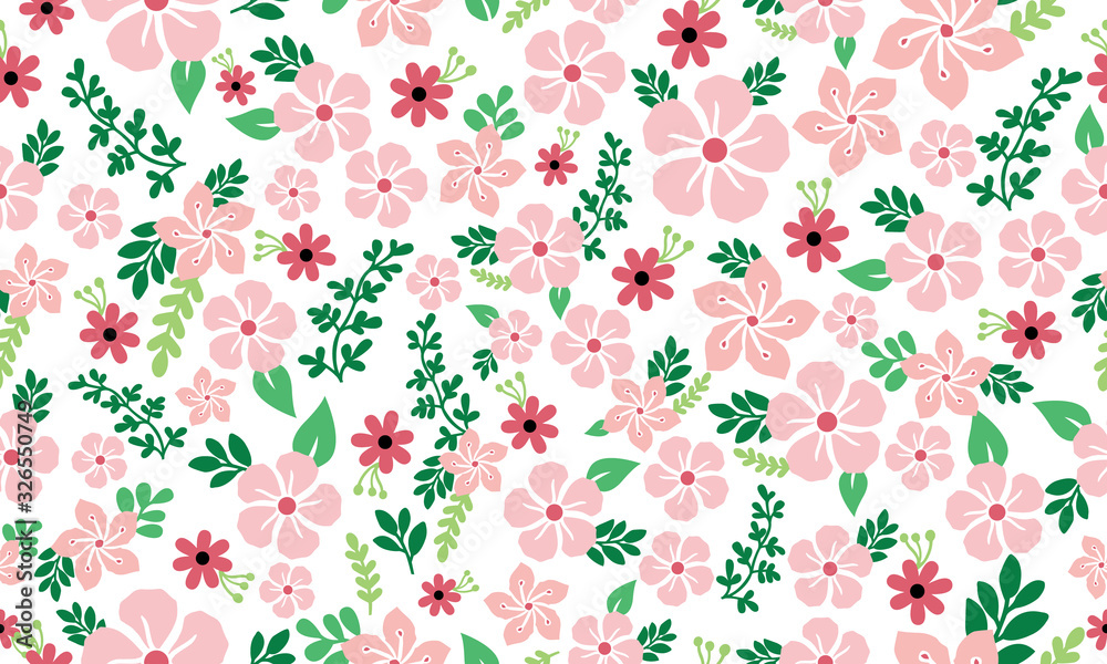 Modern wallpaper for spring, with seamless leaf and flower pattern background design. Modern wallpaper for spring, with seamless leaf and flower pattern background design.