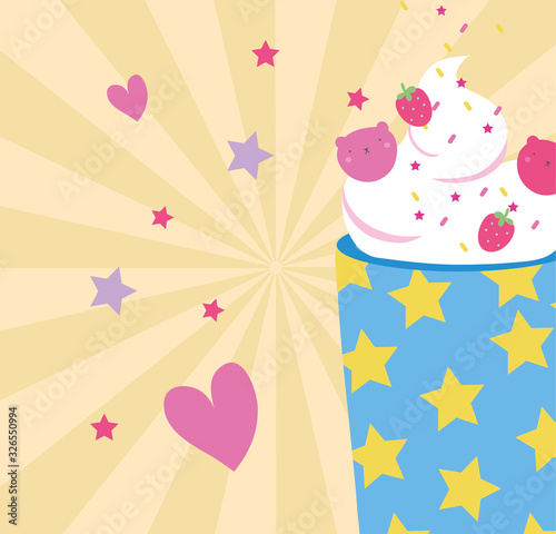 sweet smoothie strawberry and hearts kawaii style