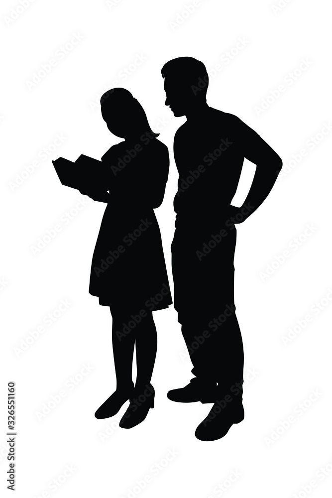 Man and woman read a book together silhouette