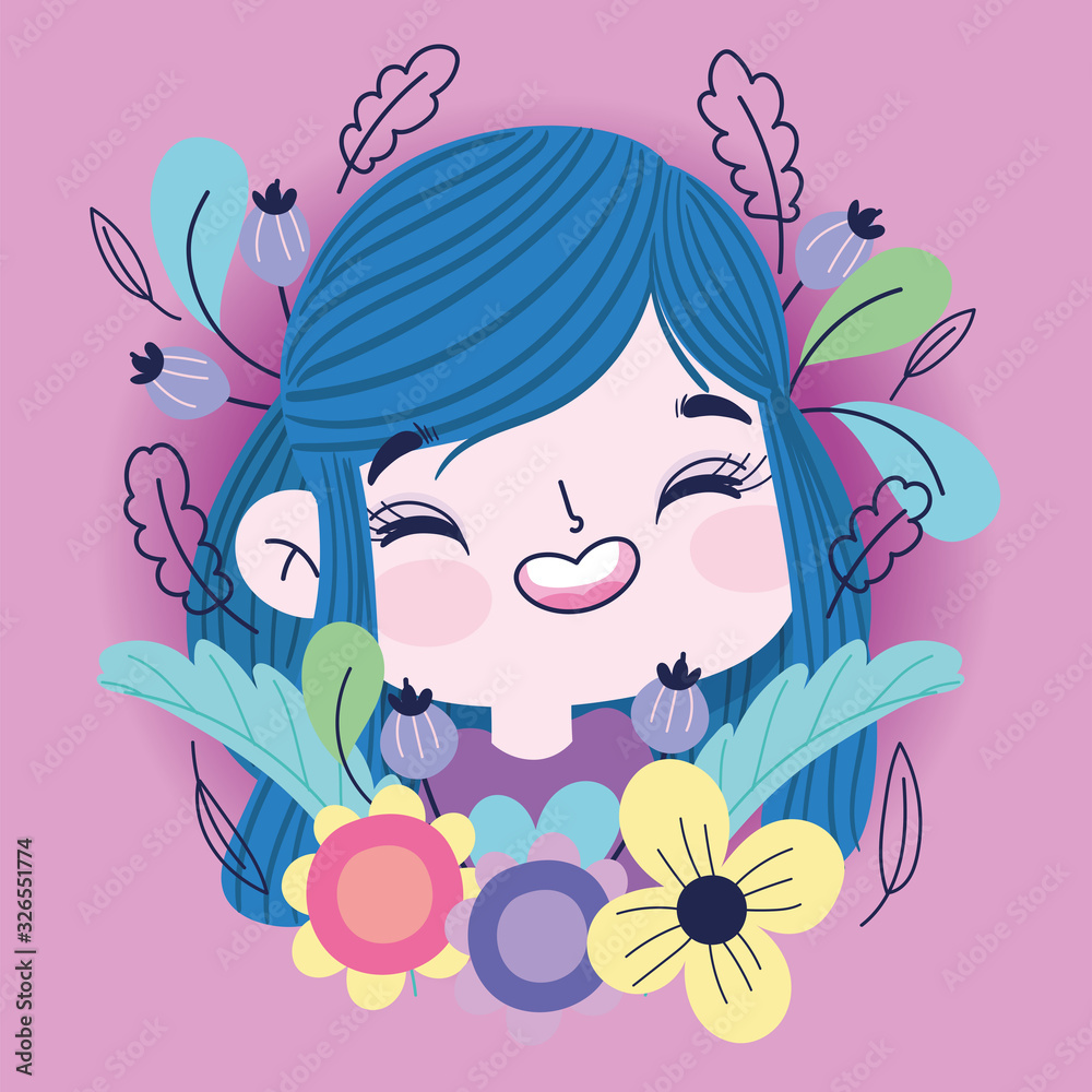 smiling girl flowers leaves botanical floral decoration smiling girl flowers leaves botanical floral decoration