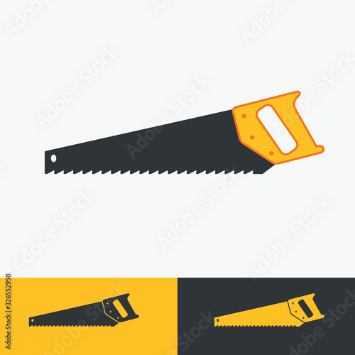 Tooth blade saw illustration with miniature icons on bright and dark background.Sawmill and timber symbol. Carpentry sawing tool.
