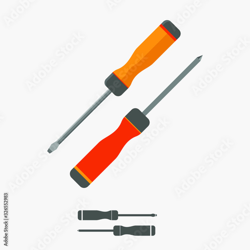 Orange and red screwdriver isolated over white background with icon version in flat style. photo